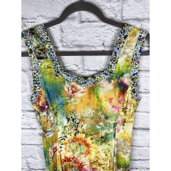 EVA & CLAUDI Women's Yellow Floral Sleeveless Jersey Dress Medium - Picture 5 of 6